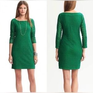 Banana Republic Green 3/4 Sleeve Lace Dress Women’s Size 14- Coquette - Preppy